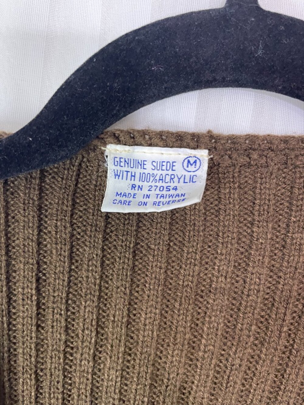 Vintage Genuine Suede Patchwork Sweater Vest Brown Tan Rust Orange Crochet Trim - Picture 4 of 7